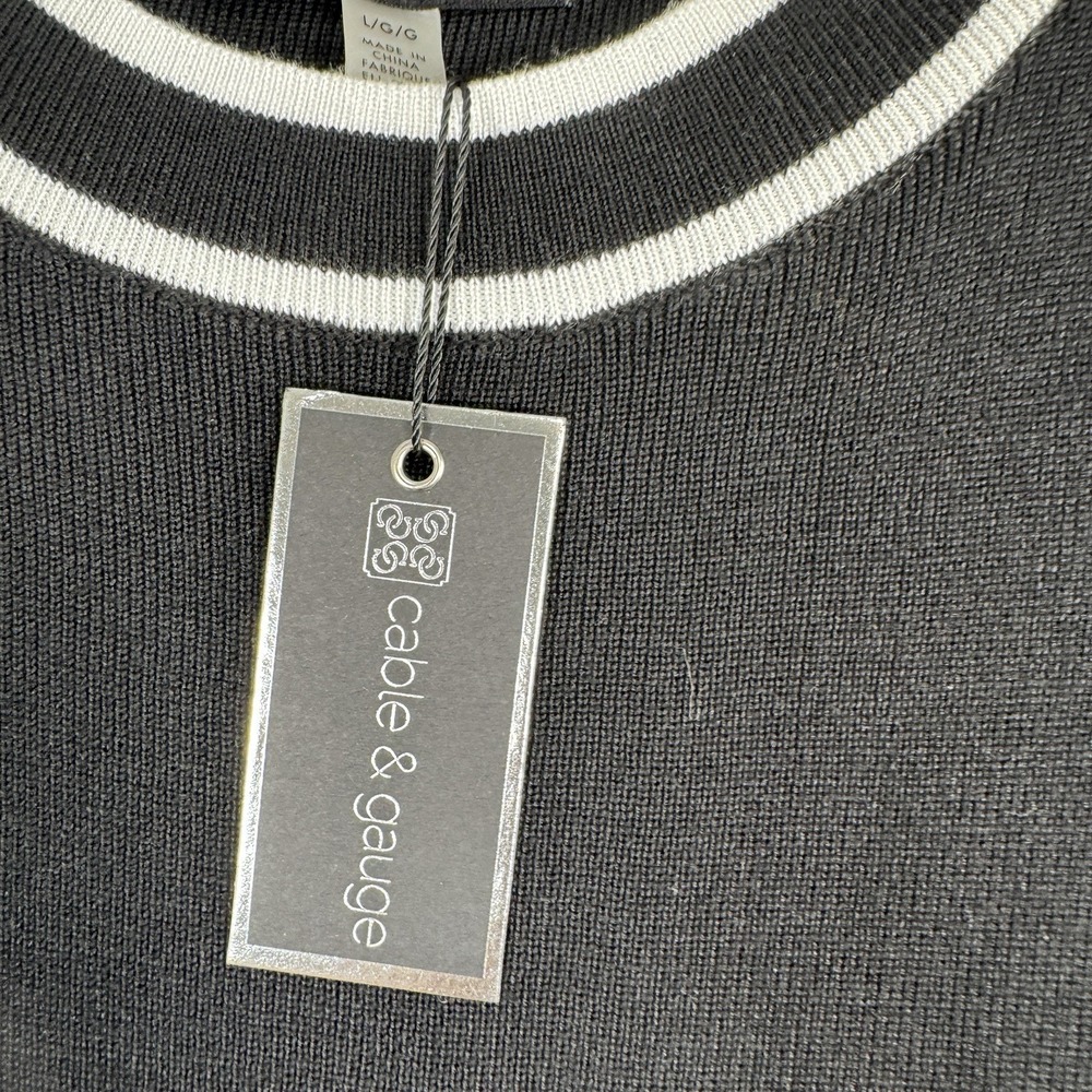 Cable & Gauge‎ Sweater Tank Top Size Large NWT Black White Stripe Knit $48 - Picture 2 of 12
